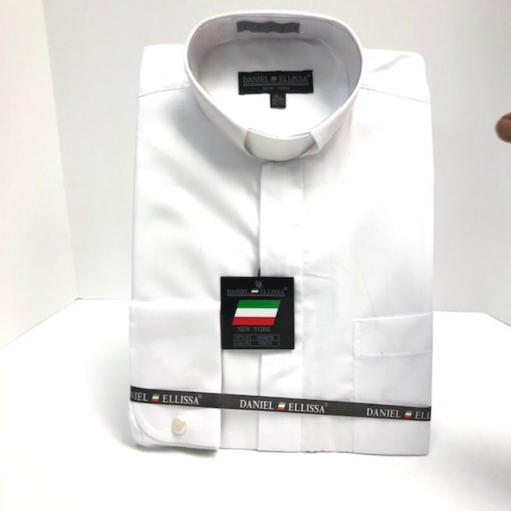 Daniell Ellissa Men's White Clergy Shirt White Tab Banded Collar French Cuffs